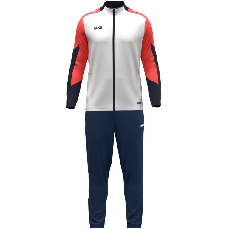 JAKO Trainingsanzug Polyester Dynamic (Jacke und Hose, sportiver Schnitt) weiss/coralrot/marineblau Kinder