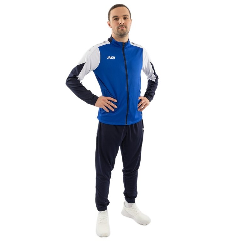 JAKO Trainingsanzug Polyester Dynamic (Jacke und Hose, sportiver Schnitt) royalblau/weiss/marineblau Herren
