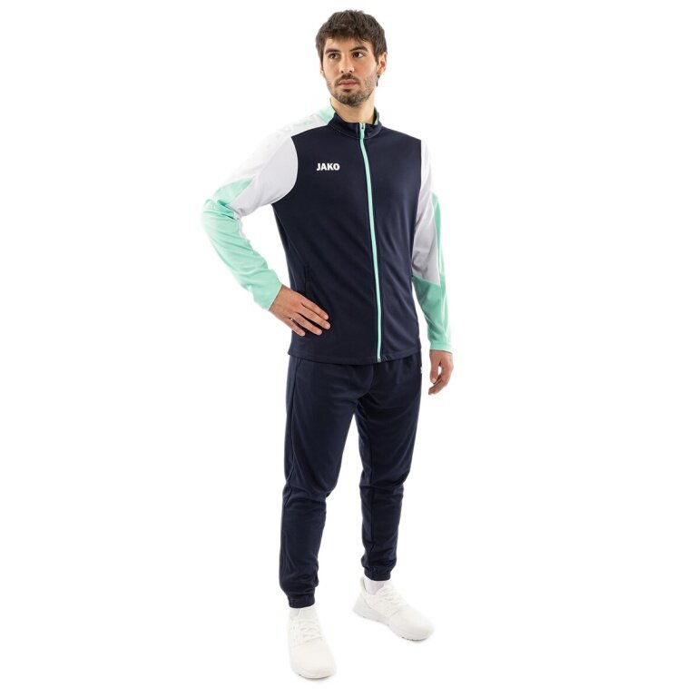 JAKO Trainingsanzug Polyester Dynamic (Jacke und Hose, sportiver Schnitt) marineblau/weiss/mintgrün Herren