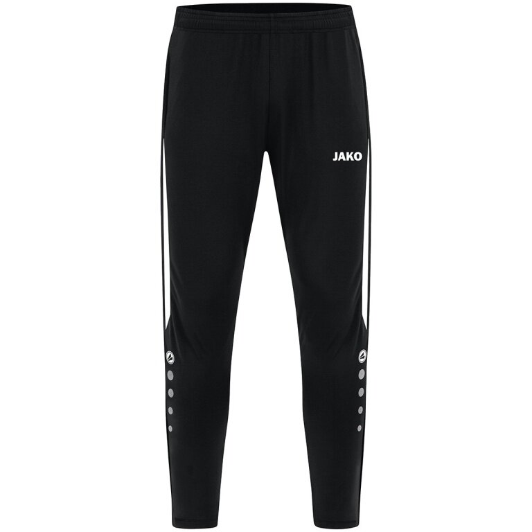 JAKO Trainingshose Power (Stretch-Knit-Polyester, Seitentaschen mit Reißverschluss) lang schwarz/weiss Herren