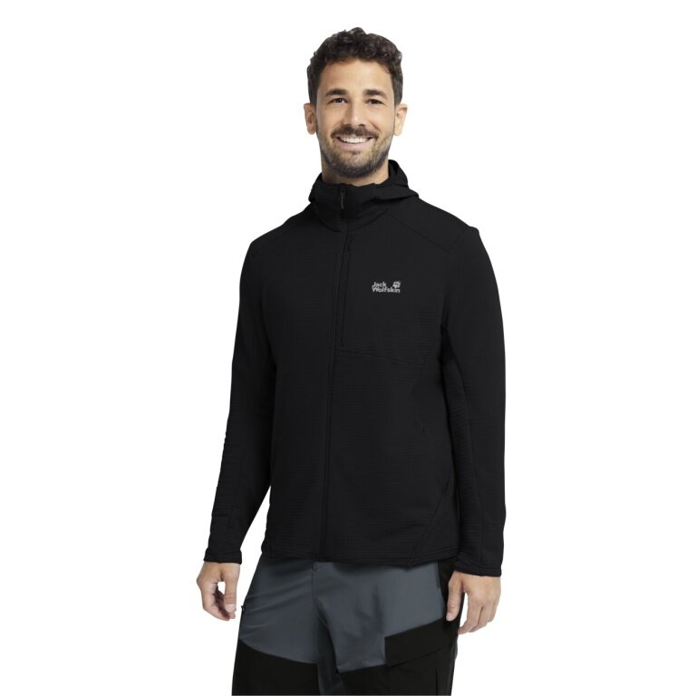 Jack Wolfskin Fleecejacke Litestride Hooded Full Zip (mit Kapuze, elastisches Material) schwarz Herren