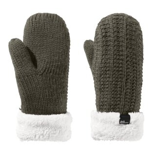 Jack Wolfskin Winterhandschuhe (Fäustling) Highloft Knit Mitten (aus weichem Sherpafleece, warm) mossgrün Damen