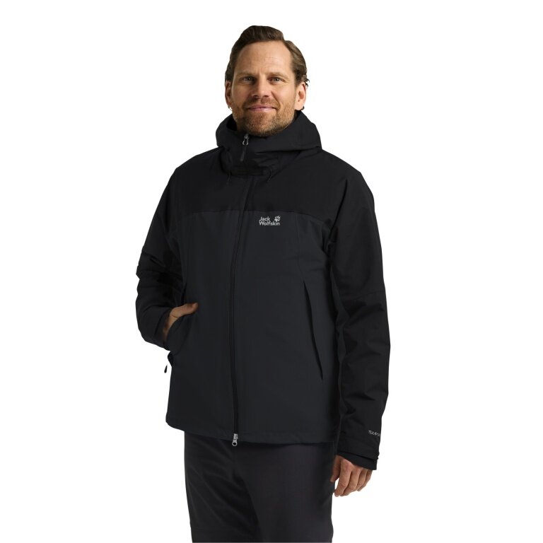 Jack Wolfskin Übergangs-Wanderjacke Wild Places 3in1 (wasserdicht, winddicht) schwarz/phantomgrau Herren