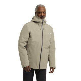Jack Wolfskin Übergangs-Wanderjacke Icecape Down 3in1 (wasserdicht, winddicht, atmungsaktiv) beige Herren