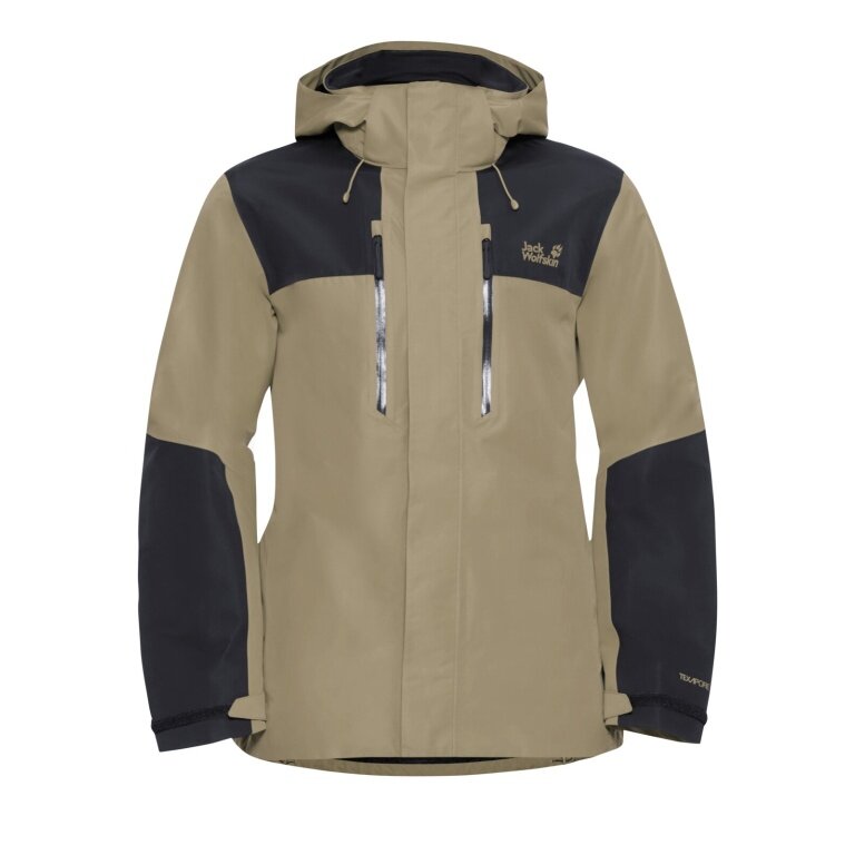 Jack Wolfskin Wanderjacke-/Regenjacke Jasper 2-Lagen (Wetterschutzjacke, wasserdicht, winddicht) beige/schwarz Herren