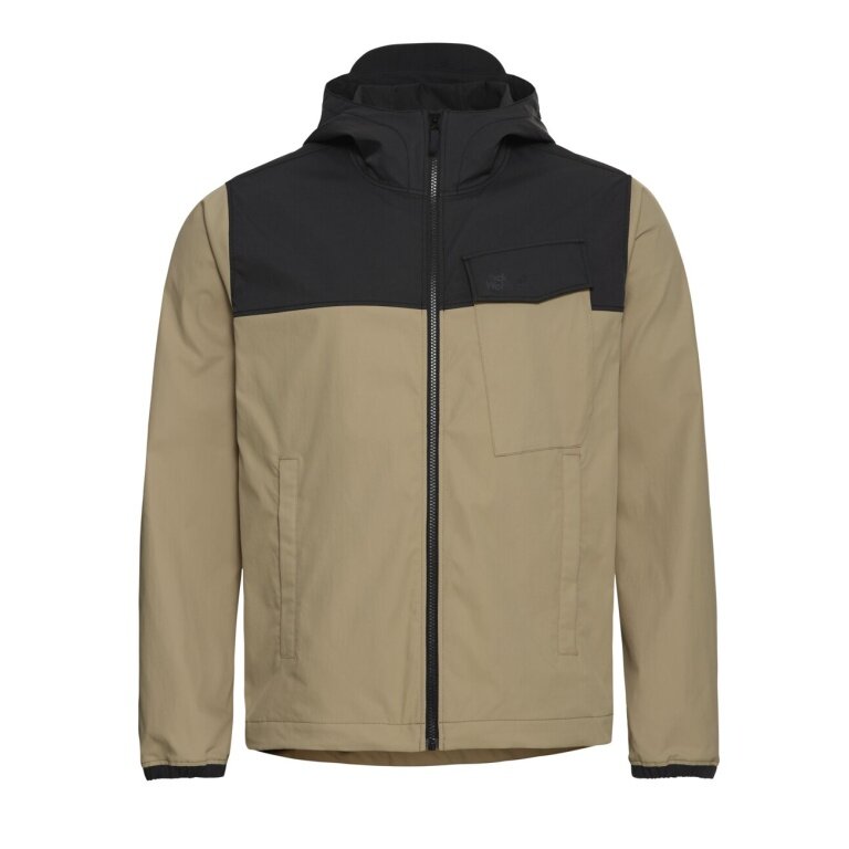 Jack Wolfskin Wanderjacke Mahani (UV-Schutz, leicht, atmungsaktiv) hellbraun/schwarz Herren