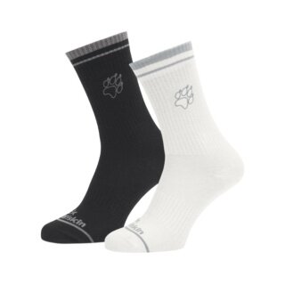 Jack Wolfskin Tagessocke Paw CL Crew (Merinowolle-Mischung, atmungsaktiv) mehrfarbig schwarz/weiss - 1 Paar