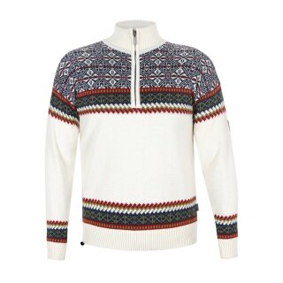 Kama Sweater Pullover 4097 Half Zip mit Nordischen Muster (Merinowolle, sehr warm) weiss Herren