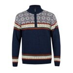 Kama Sweater Pullover 4097 Half Zip mit Nordischen Muster (Merinowolle, sehr warm) navyblau Herren