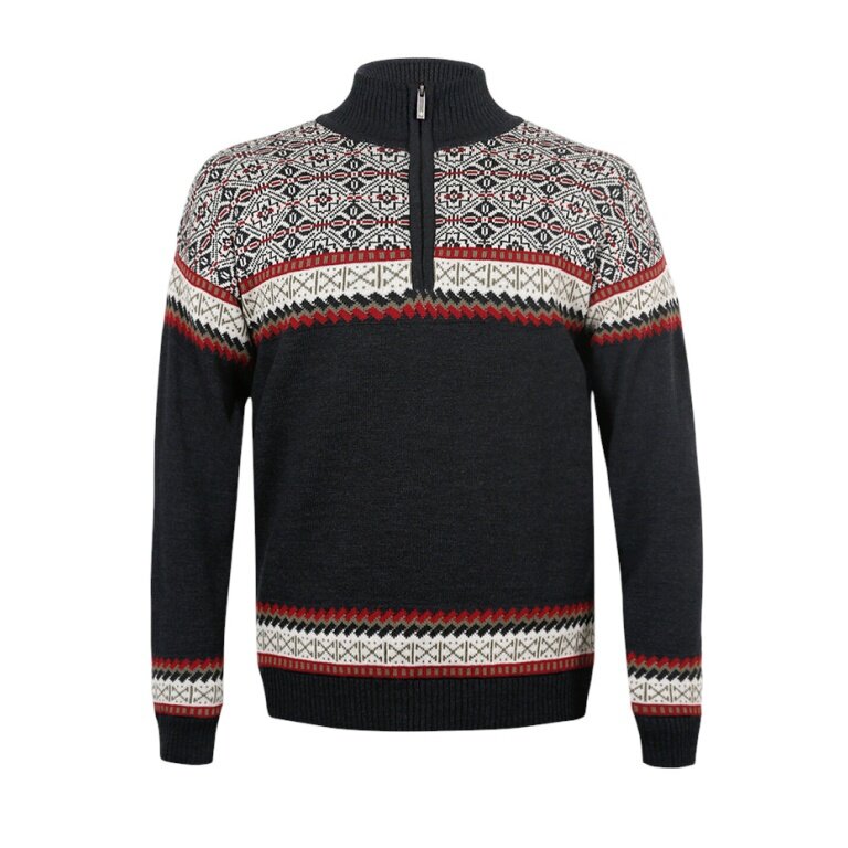 Kama Sweater Pullover 4097 Half Zip mit Nordischen Muster (Merinowolle, sehr warm) graphitgrau Herren