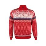 Kama Sweater Pullover 471 Half Zip mit Wintermotiv (Merinowolle-Mischung) rot Herren