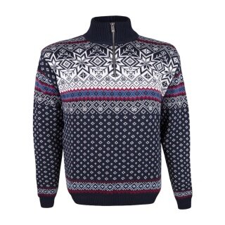 Kama Sweater Pullover 471 Half Zip mit Wintermotiv (Merinowolle-Mischung) navyblau Herren