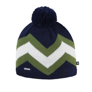 Kama Strickmütze (Bommel) A179 Merino - navyblau/grün/weiss - 1 Stück