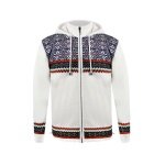 Kama Sweater Pullover 3097 Full Zip mit Nordischen Muster (Kapuze, winddicht) weiss Herren