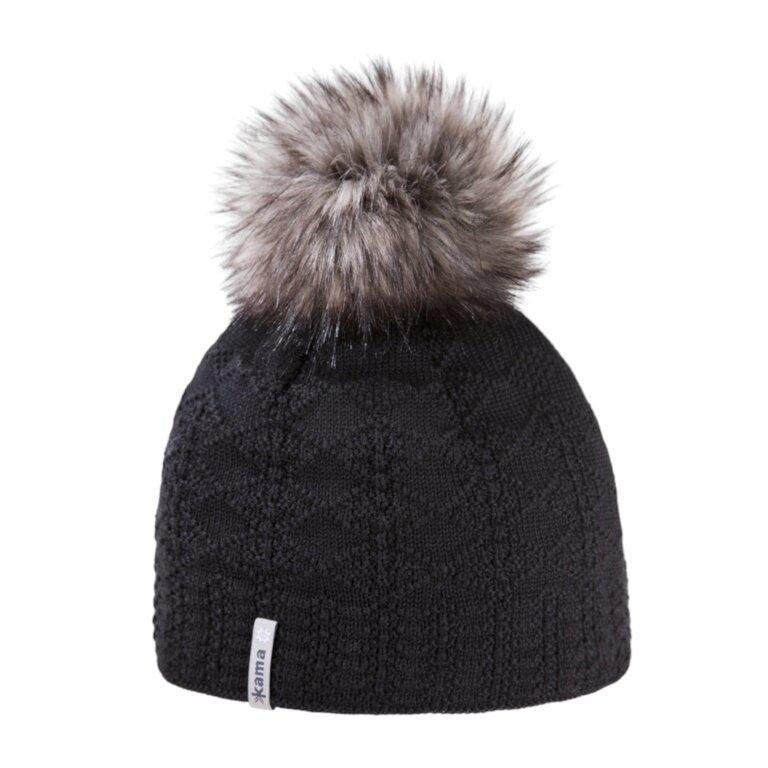 Kama Strickmütze (Bommel) A109 Merino - Damen schwarz - 1 Stück