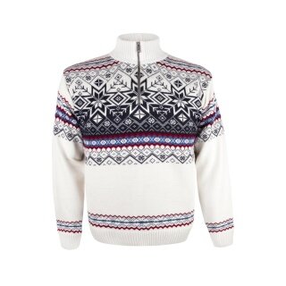 Kama Sweater Pullover 4071 Half Zip mit Nordischen Muster (Merinowolle-Mischung) weiss Herren