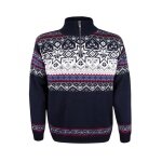 Kama Sweater Pullover 4071 Half Zip mit Nordischen Muster (Merinowolle-Mischung) navyblau Herren