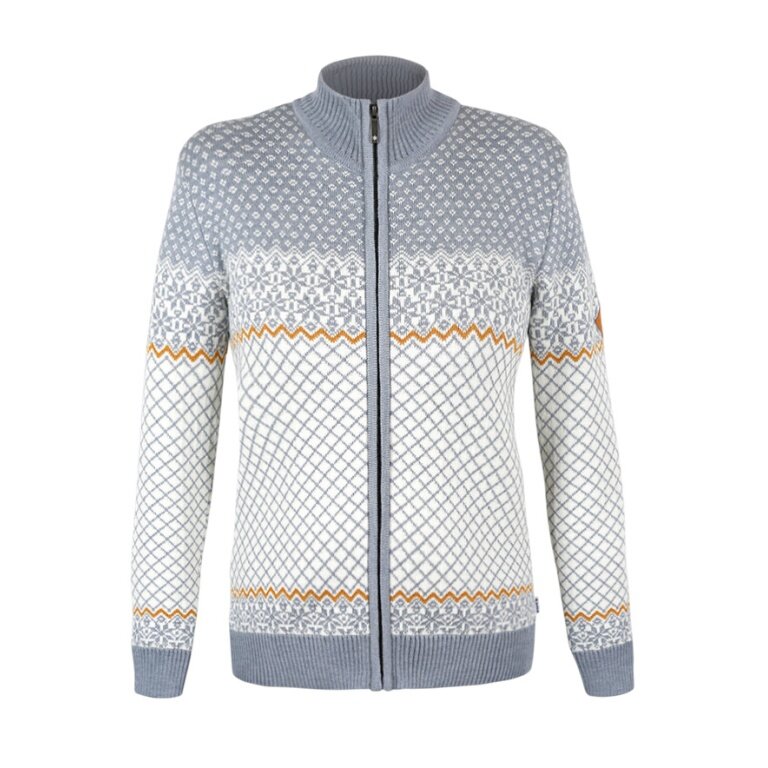 Kama Sweater Pullover 5059 Full Zip (Merinowolle, warm) grau/weiss Damen