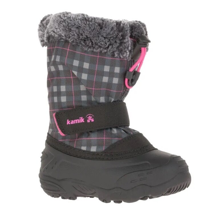 Kamik Winterschuhe Mini (nahtversiegeltes Nylon, Kunstfell-Schneekragen, wasserabweisend) schwarz/pink Kleinkinder