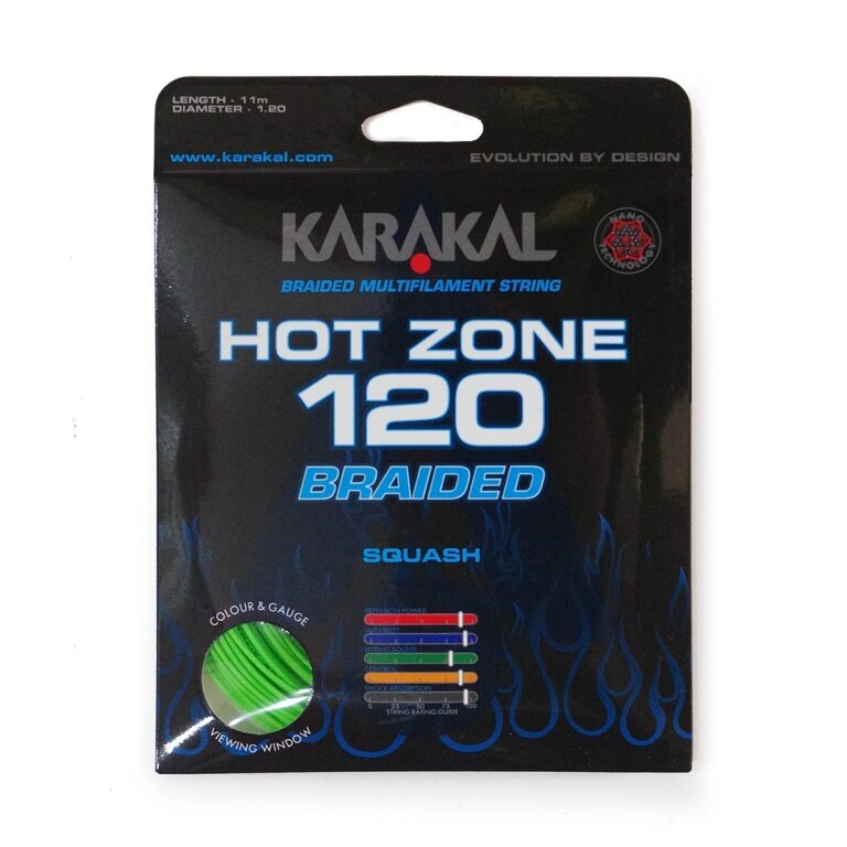Karakal Squashsaite Hot Zone Braided 120 (Power+Kontrolle) 1.20mm grün 11m Set