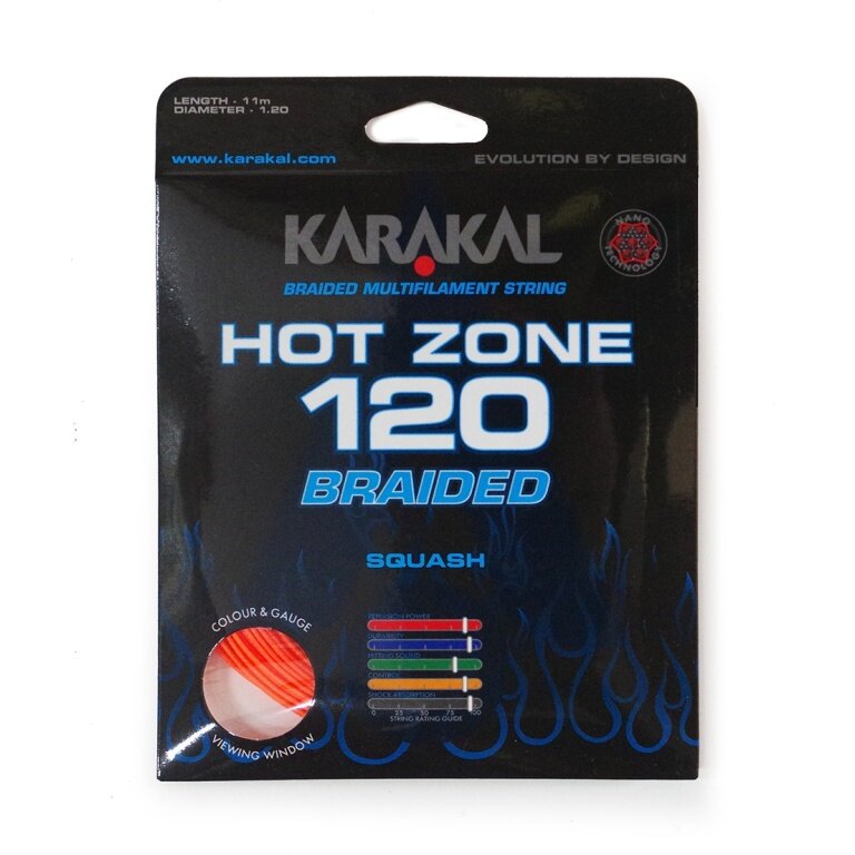 Karakal Squashsaite Hot Zone Braided 120 (Power+Kontrolle) 1.20mm orange 11m Set