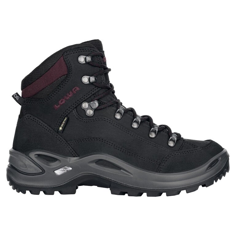 Lowa Wanderschuhe Renegade Mid GTX (All-Terrain, Nubukleder, wasserdicht) schwarz/bordeaux Damen