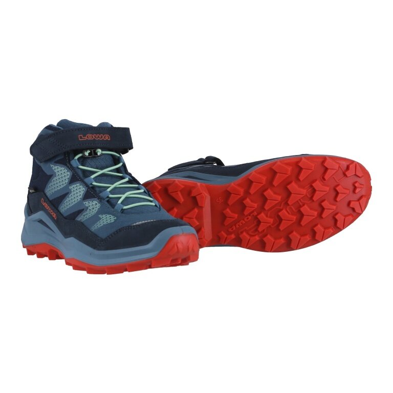Lowa Wanderschuhe Maddox Pro Mid GTX Velcro Junior (Textil/Veloursleder, Klett­ver­schluss, wasserdicht) navyblau/rauchblau Kinder