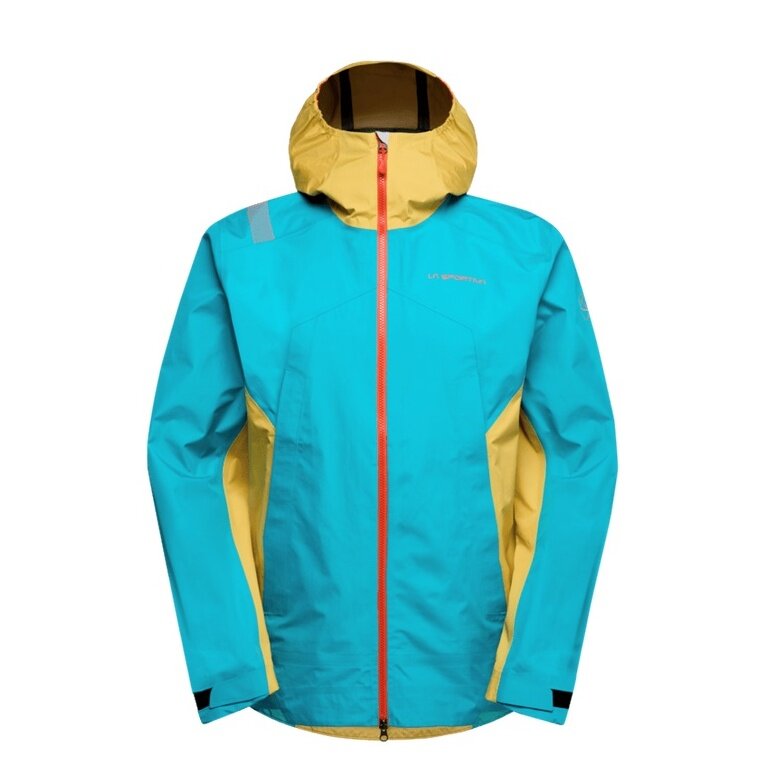 La Sportiva Softshelljacke Discover Shell (winddicht, wasserdicht) tropicblau/gelb Herren