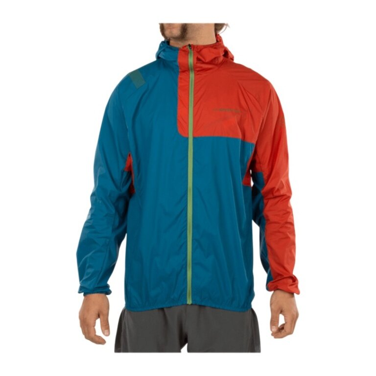 La Sportiva Trail-Laufjacke Vento Windbreaker (leicht, winddicht, hohe Atmungsaktivität) spaceblau/rot Herren