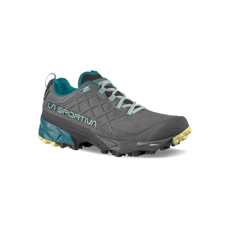 La Sportiva Trail-Laufschuhe Akyra II GTX (wasserdicht, für lange Strecken) 2026 carbongrau/blau Damen