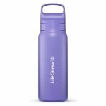 LifeStraw Trinkflasche Go Series Stainless Steel mit Wasserfilter, Verschluss mit Silikonmundstück BPA frei violett - 700 ml