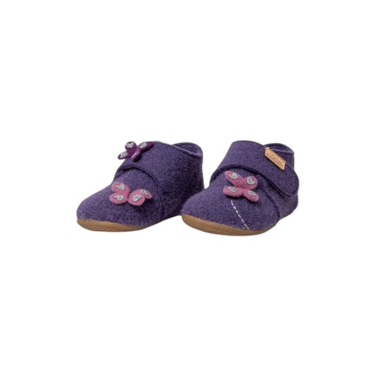 Living Kitzbühel Hausschuhe Klettschuh Sissi Schmetterling (Wolle) Unifarben purple magic Kleinkinder Mädchen (24-26)
