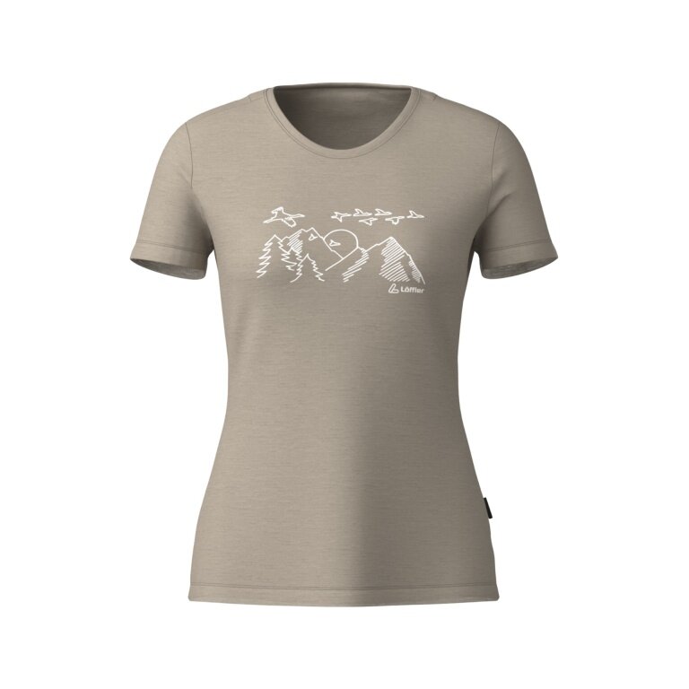Löffler Wander-/Freizeit Tshirt Printshirt Sunset Merino-Tencel beige Damen