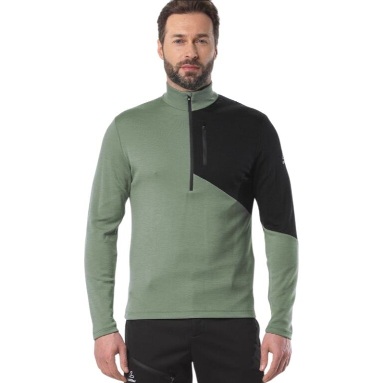 Löffler Langarmshirt Block Transtex Merino Midlayer (Half-Zip, wärmeisolierung) grün/schwarz Herren