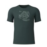 Löffler Wander-/Freizeit Tshirt Printshirt Cottage Merino-Tencel navyblau forestgrün
