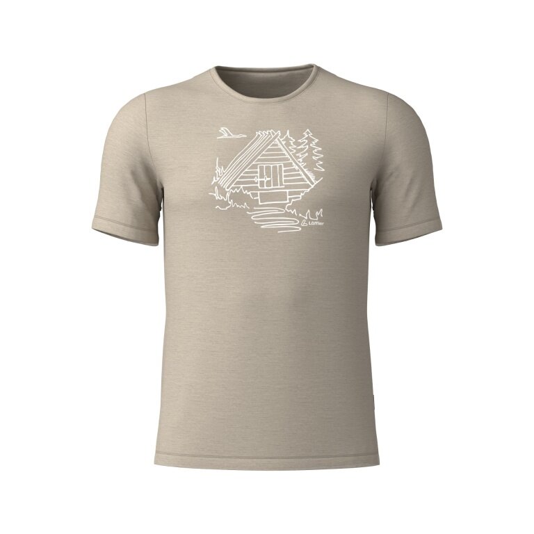 Löffler Wander-/Freizeit Tshirt Printshirt Cottage Merino-Tencel beige Herren