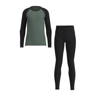 Löffler Funktionsunterwäsche-Set Long CB Transtex® Warm Merino 200 (Langarmshirt und lange Hose) grün/schwarz Kinder