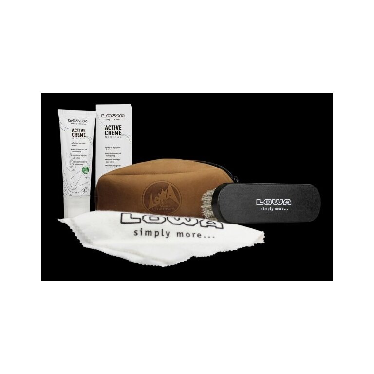 Lowa Schuhputztasche (Active Creme farblos 75ml, Bürste, Tuch) - 1 Set