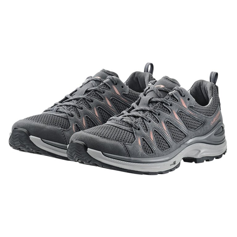 Lowa Wander-Travelschuhe Innox Evo II Low (All-Terrain, Synthetik/Textil) 2025 asphalt/lachs Damen