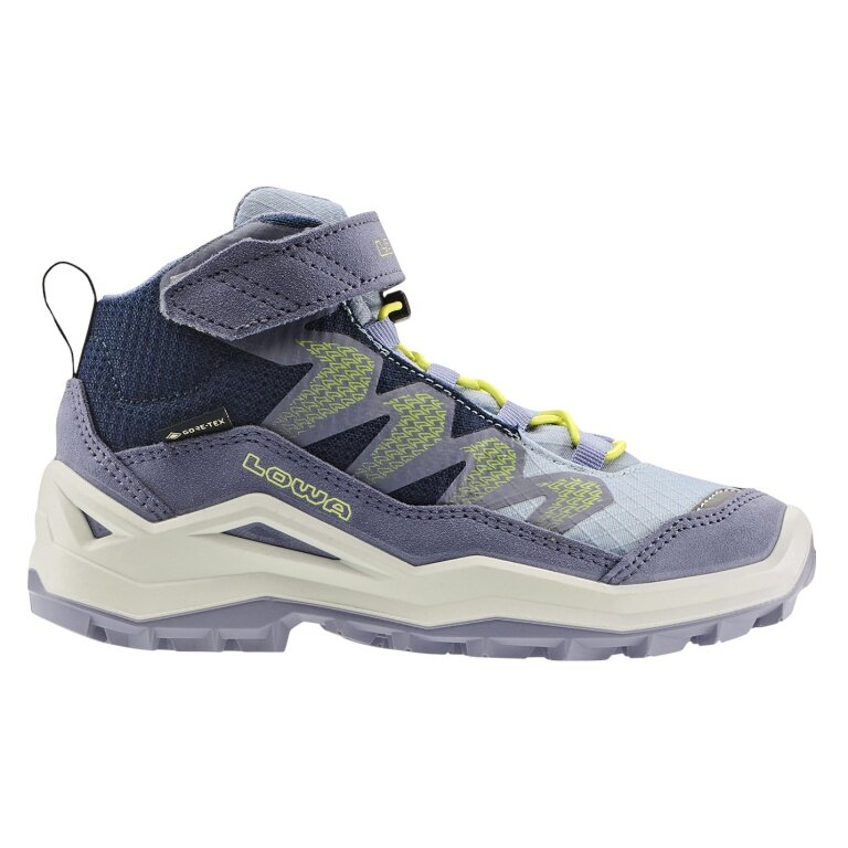 Lowa Wanderschuhe Maddox Pro Mid GTX Velcro Junior (Textil/Veloursleder, Klett­ver­schluss, wasserdicht) flieder/pflaume Kinder
