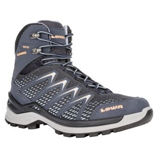 Lowa Wander-Travelschuhe Innox Pro Mid GTX (All-Terrain, Synthetik/Textil, wasserdicht) 2025 stahlblau/lachs Damen