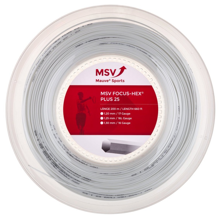 MSV Tennissaite Focus Hex Plus 25 (Haltbarkeit+Spin) weiss 200m Rolle