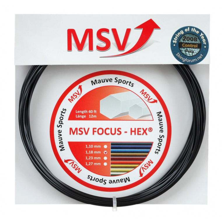 Besaitung mit Tennissaite MSV Focus Hex (Haltbarkeit+Spin) schwarz