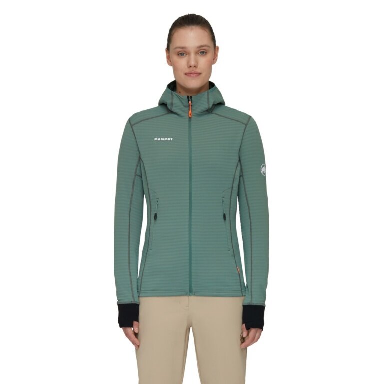 Mammut Fleecejacke Taiss Light ML Hooded (Midlayer, 4-Wege Stretch) jadegrün/schwarz Damen