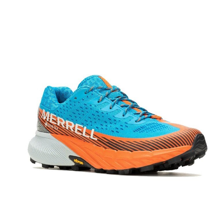 Merrell Trail-Laufschuhe Agility Peak 5 GTX (wasserdicht, Rock Plate) hellblau/orange Herren