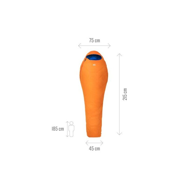 Millet Schlafsack Baikal 750 Reg (2-Jahreszeiten-Schlafsack, Gauche) - Reissverschlussöffnung links - orange