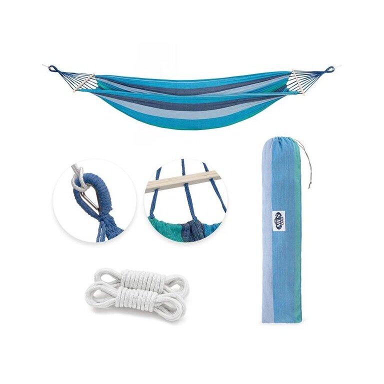 Nils Camp Hängematte NC9004 (Canvas, haltbar, leicht aufzuhängen, mit Holzstab) blau 210x150cm