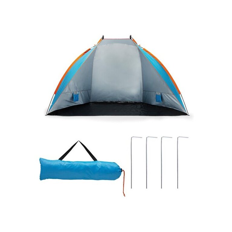 Nils Camp Strandmuschel NC8030 (UV-Schutz, wassderdichter Boden) für die Familie blau/orange - 120x260x120cm