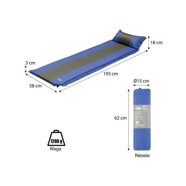 Nils Camp Isomatte NC4349 (selbstaufblasend, Kopfkissen) blau/grau 193x58x5cm