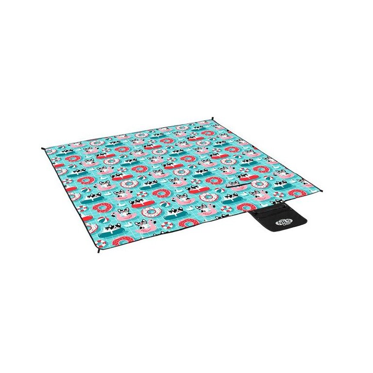 Nils Camp Picknickdecke NC8015 (Motiv Hund) hellblau 200x200cm